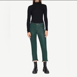 Frame Women's Le High Straight Raw Stagger Coated Jeans Pine Green Sz 27